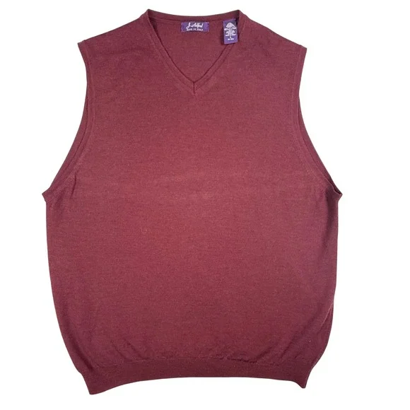 J. Ashford‎ Men's Vest Burgundy Red Wool Blend V Neck Sleeveless Sweater L