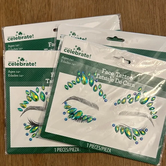 Green and Blue Iridescent Face Jewel Stickers - lot of 4