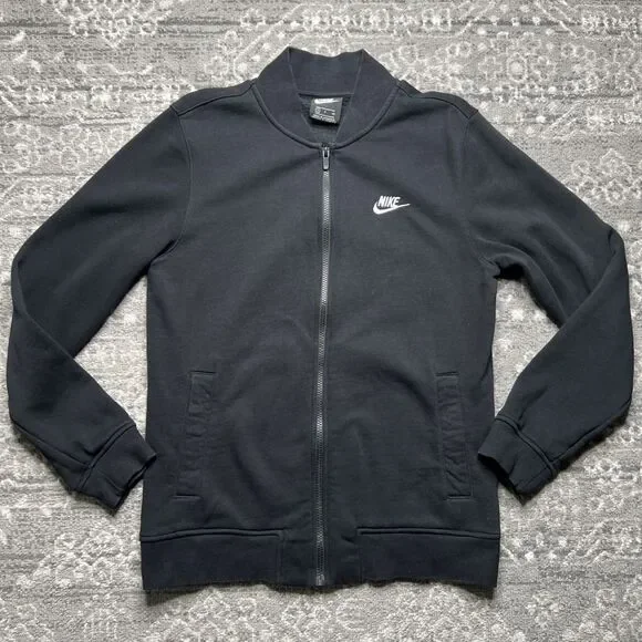 Nike Club Bomber Zip Jacket Mens Small Black Lightweight Fleece Activewear Sport