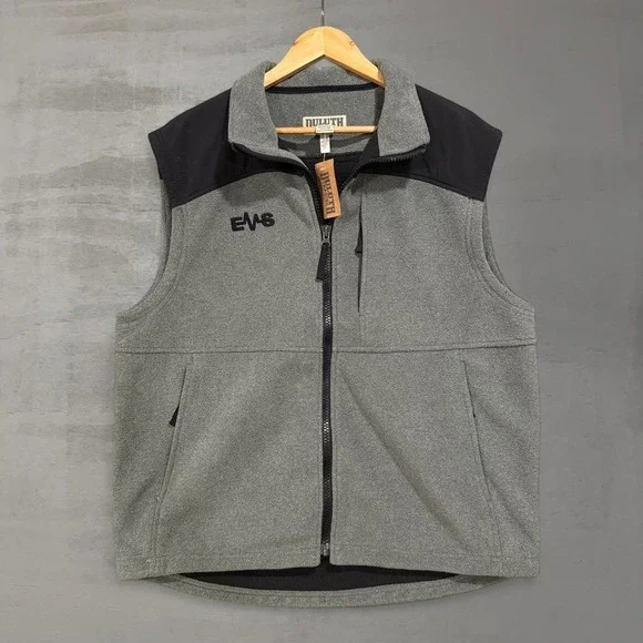 NEW Duluth Trading Co Shoreman's Fleece Vest Gray EMS Logo Full Zip Large