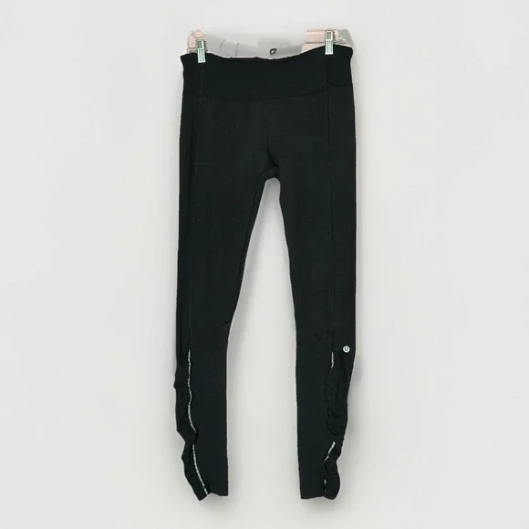 Lululemon Leggings Womens 10 Black High Rise Ruched Zip Pocket Running Yoga‎