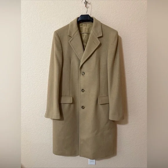 Adams‎ Row Mens Cashmere Wool Blend Medium Luxury  Top Over Coat Tan Sz 42 Long