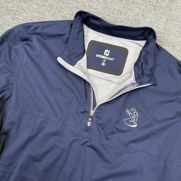FootJoy Hydroknit Golf Jacket Mens Medium Blue‎ 1/2 Half Zip Pullover Pockets