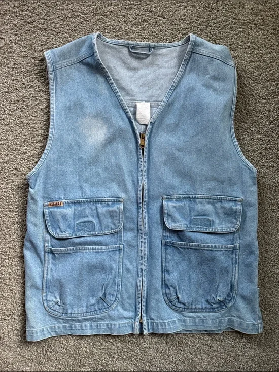 Gitano Vintage Light Wash Denim Utility Vest with Front Pockets