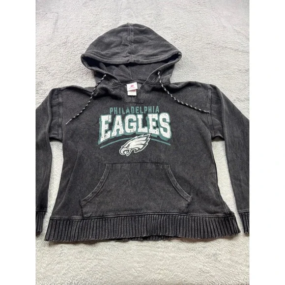 Philadelphia Eagles Acid Wash Hoodie Charcoal Grey Girls Large NFL Teens Apparel
