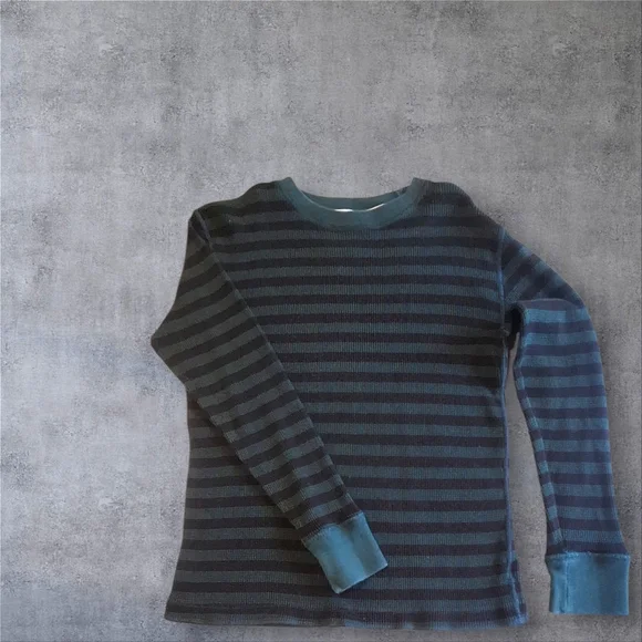 ATHLETIC Boy's Striped Crewneck Sweater in Blue and Gray