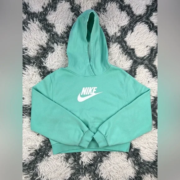 Nike Sportswear Kids Girls Crop Club Fleece Pullover Hoodie Sz Large Mint Green