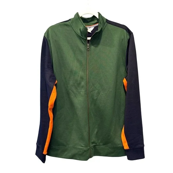 Boden Mens Track Jacket Full Zip Large Green Navy Orange Colorblock Athletic