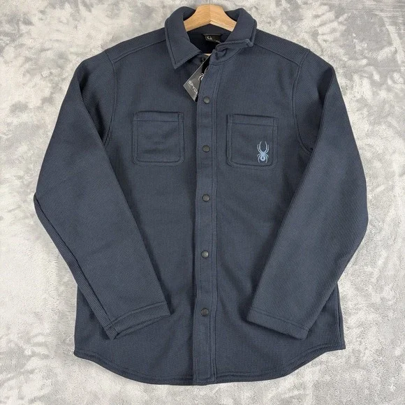 Spyder Mens Small Frontier Shirt Jacket Fleece Blue Snap Button Up NWT