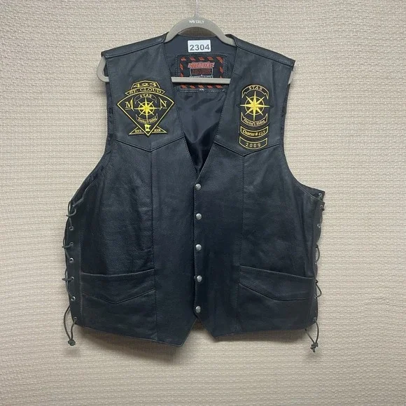 Interstate Leather Vest Mens‎ Size 2XL Lined Snap 4-Button Front Tie Sides Black
