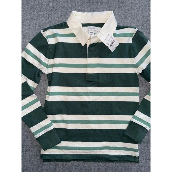 Crewcuts Boys Green Striped Long Sleeve Rugby Shirt CG881 Size M 8-9 NEW