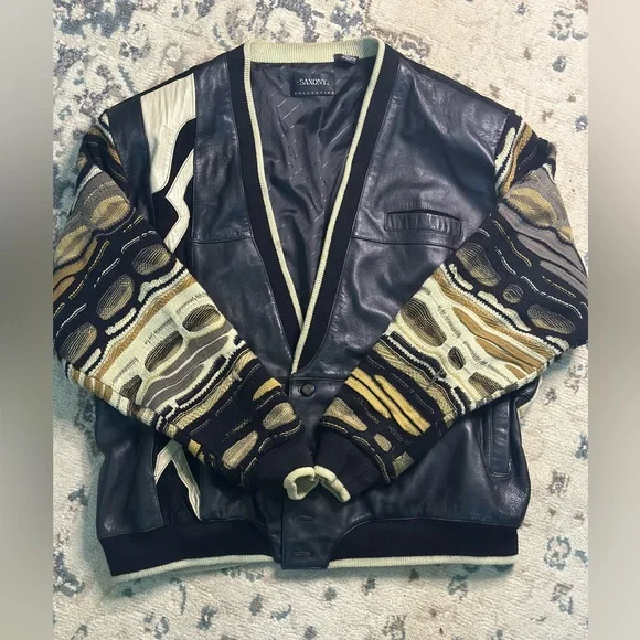 Saxony Black Leather Jacket with Gold Accents