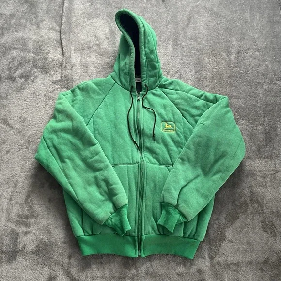 VTG Made Expressly For John Deere Jacket Mens S Hooded Quilted Lined Workwear