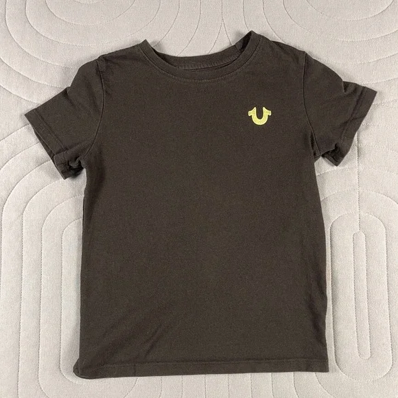 True Religion Boys Size 6 Black Buddha World Tour Graphic T Shirt Horseshoe Logo