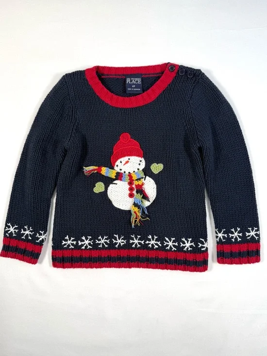 THE CHILDRENS PLACE Snowman Christmas Sweater 4T Holiday Winter Cozy Vintage