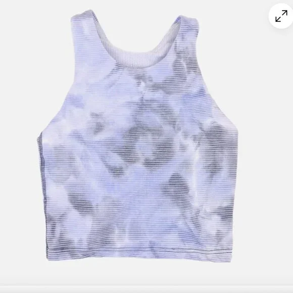 Athleta Girl Long Distance Gray Blue Striped Cropped Sports Bra Tank Size M 8 10