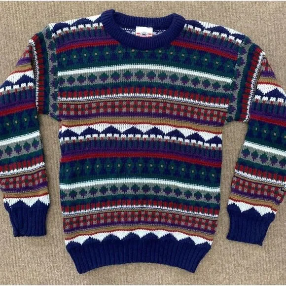 Vintage Cadet Club Sweater Boys 14-16 Fair Isle Nordic USA Made 90s Pullover