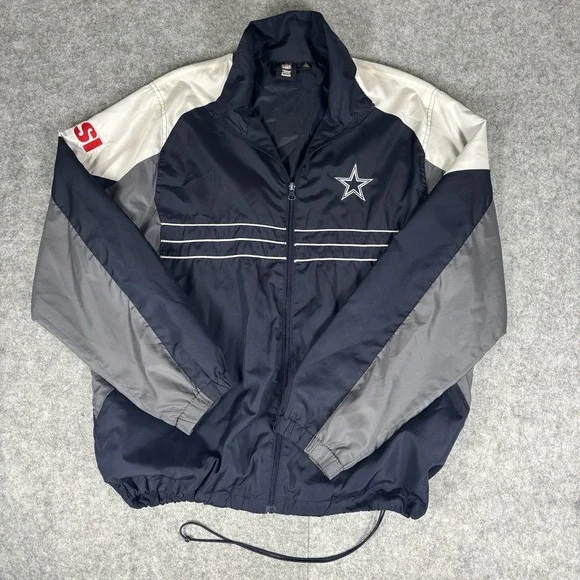 NFL Reebok Team Apparel Dallas Cowboys Men's Windbreaker Jacket Blue Size L