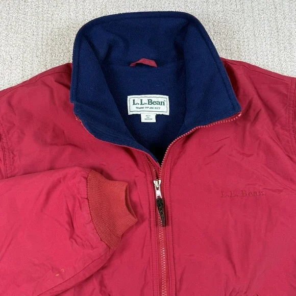 Vintage LL Bean Men's Medium Red Warm Up Fleece Lined Nylon Full Zip Jacket