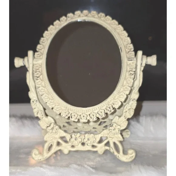 Vintage Ornate Metal Swivel Vanity Mirror - Shabby Chic‎ Floral Design