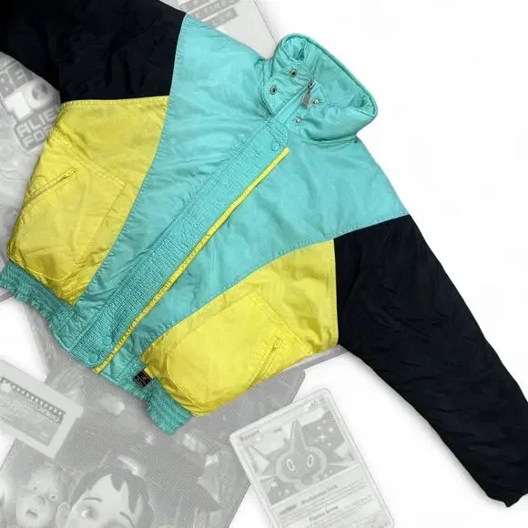 80’s Downfill Downhill Racer  Retro Color Block Ski Puffer Zip Up Jacket