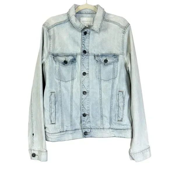 Aeropostale Men Jean Jacket Size M Light Blue Trucker Style Stone Washed Denim