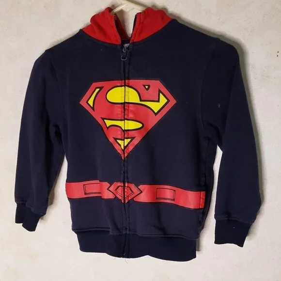 Superman Logo Childs Full Zip Hoodie Size 7 Sweatshirt