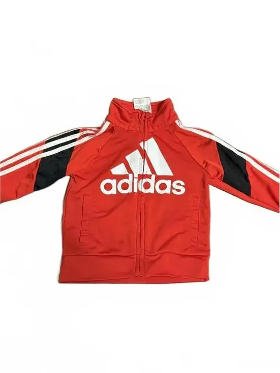 Adidas Red 12-month Toddler Track Jacket with White Logo and Black Accents