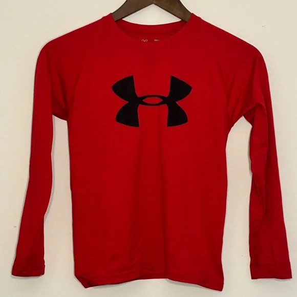 Under Armour HeatGear Long Sleeve Shirt Youth YSM Red Logo