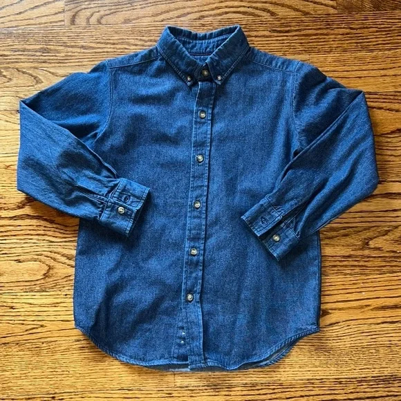 Kelly's Kids boys long sleeved button down denim Oxford shirt size 8-10 EUC