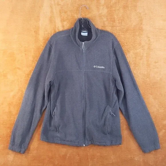 COLUMBIA Mens Jacket Small Gray Full Zip Fleece Pockets Casual