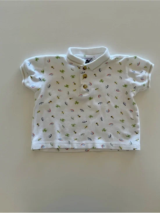 Good Lad Boys White Nature Print Polo w/ Frogs, Dragonflies — 18 Months EUC
