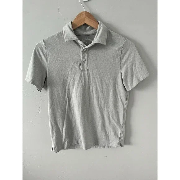 Vineyard Vines Edgartown Grey Solid Polo Shirt Boys Size Large 16‎ Whale