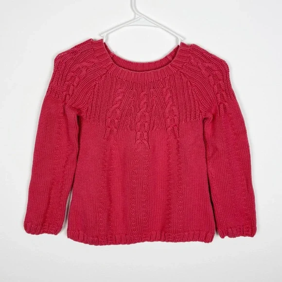 Garnet Hill Girls Kinsley Sweater Crew Neck Cable Knit Pink Pima Cotton Large
