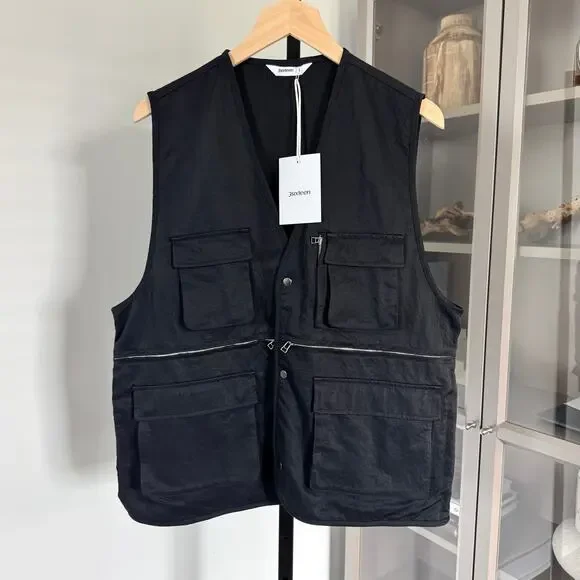 3sixteen Field Black Wrinkle Nylon Snap Front Vest XL NEW Military Cargo Pocket