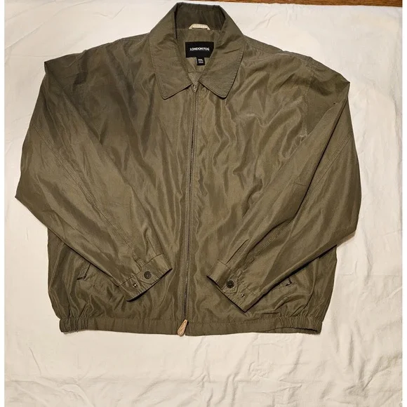London Fog‎ Jacket Mens XXL Tan Full Zip In Out Pockets Lined Windbreaker Golf