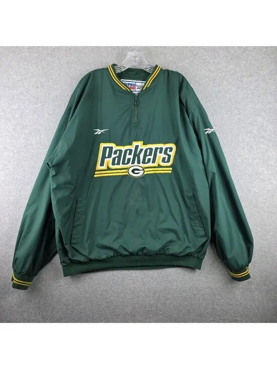 Vintage Green Bay Packers Jacket Mens XL Green Reebok Pro Line Pullover NFL