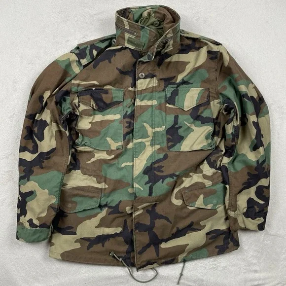 Vintage Military M-65 Field Jacket Mens Medium Long Camo Cold Weather Hoodie