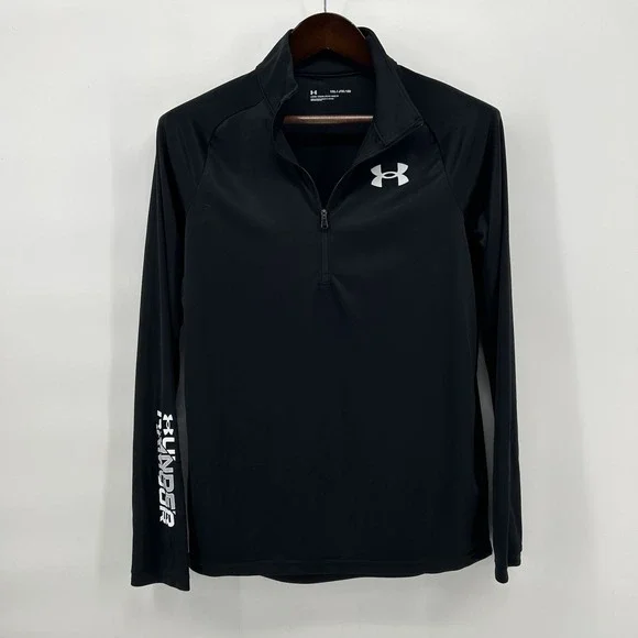 Under Armour UA Tech Wordmark Boys YXL 1/4 Zip Pullover Black Loose Fit Athletic