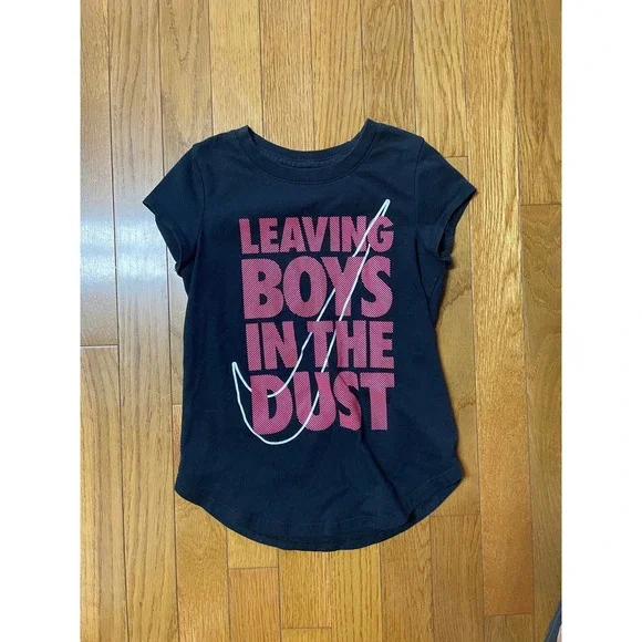 Nike Girls Black Pink Leaving Boys In The Dust Graphic T-Shirt Size 6X 6-7 YRS