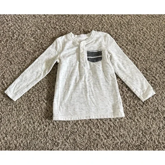 Cat & Jack Boys White Gray Thermal 3‎ button Long Sleeve Tee Size 5T