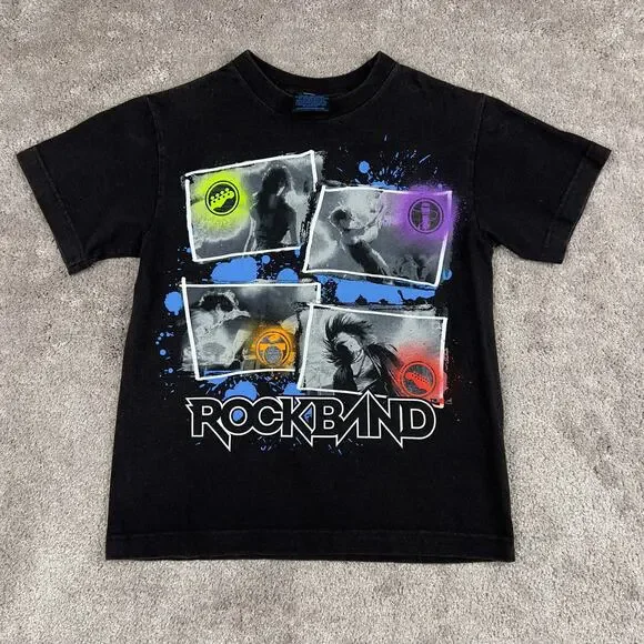 Rock Band Video Game Graphic Tee Size 6/7 Black Kids 2010 Retro Gaming Nostalgia