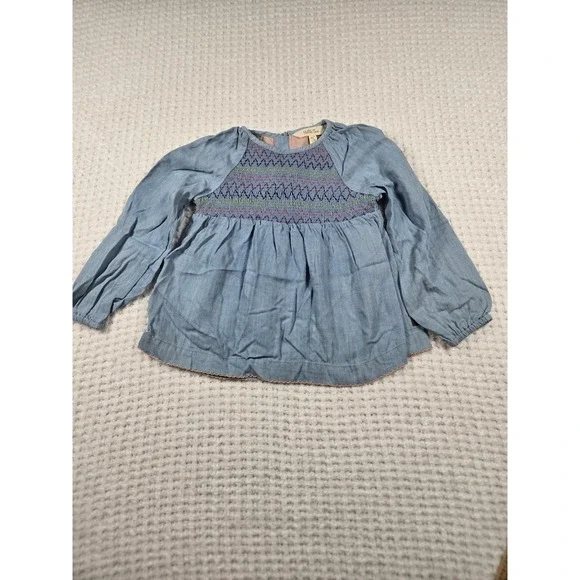 Matilda Jane Girls Blue Smocked Embroidered Lyocell Peplum Blouse Top Size 4