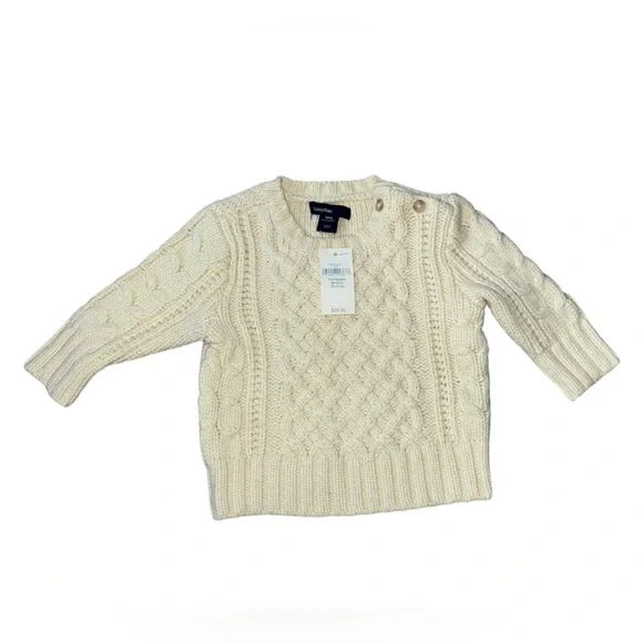 Baby GAP Cable Knit button Shoulder Ivory Sweater 3-6 months