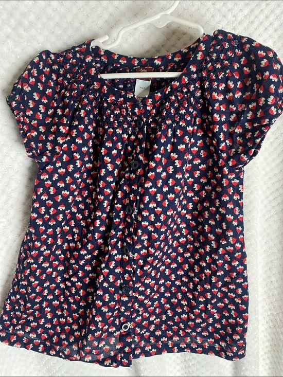 Tea Collection Navy blue Floral Button Front Shirt with Red & Off White print