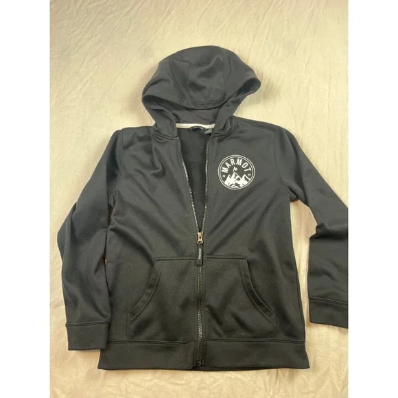 Marmot‎ Kids Black Full Zip Hoodie Mountain Graphic Logo Sweatshirt Large L/G