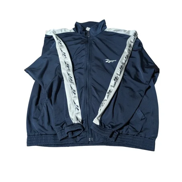 Reebok Track Jacket Full Zip Blue & White Athletic Stripes Menswear‎ Sz XL 0271