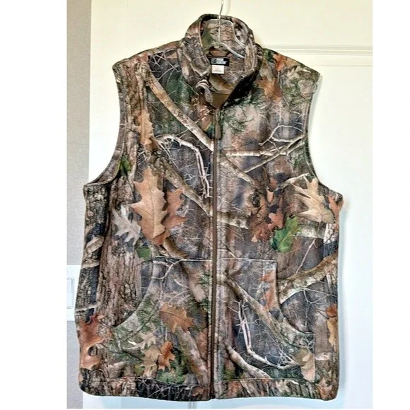 Ridge Hunter Camo Fleece Vest Men's Size L Full Zip Pockets Hunting Outdoor