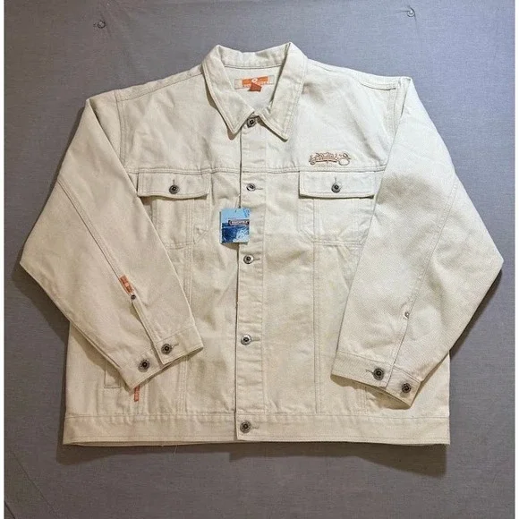 Southpole Mens Khaki Denim Jacket XL Embroidered Logo Button Up Casual Outerwear