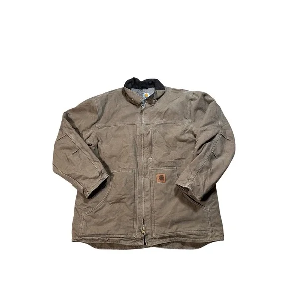 Carhartt Ridge Coat Mens Large Brown Sherpa Lined Canvas Work Jacket C61 FRB